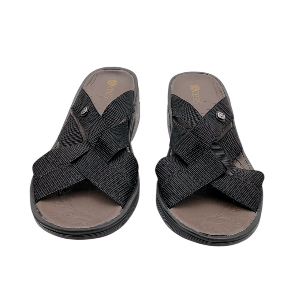 Bzees Black Crisscross Elastic Slide Sandals